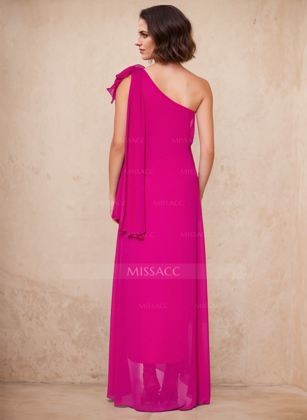 One-Shoulder Floor-Length Chiffon Mother Of The Bride Dresses With Split Front