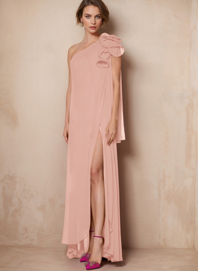 One-Shoulder Floor-Length Chiffon Mother Of The Bride Dresses With Split Front