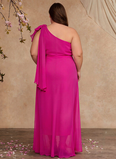 One-Shoulder Floor-Length Chiffon Mother Of The Bride Dresses With Split Front