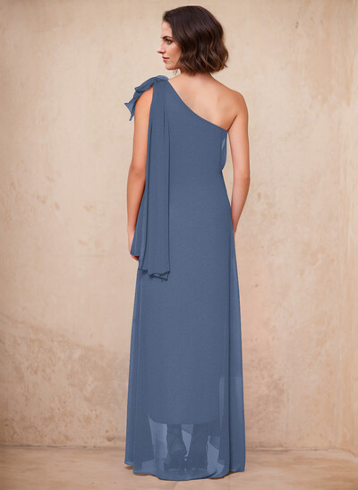One-Shoulder Floor-Length Chiffon Mother Of The Bride Dresses With Split Front