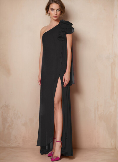 One-Shoulder Floor-Length Chiffon Mother Of The Bride Dresses With Split Front