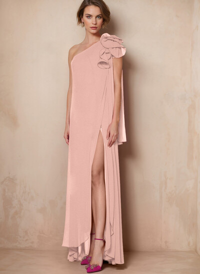 One-Shoulder Floor-Length Chiffon Mother Of The Bride Dresses With Split Front