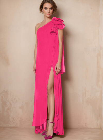 One-Shoulder Floor-Length Chiffon Mother Of The Bride Dresses With Split Front