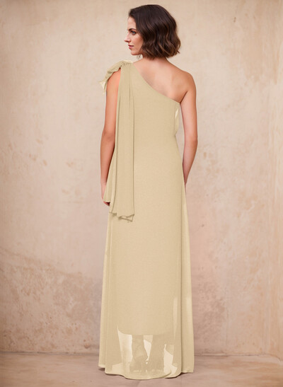 One-Shoulder Floor-Length Chiffon Mother Of The Bride Dresses With Split Front