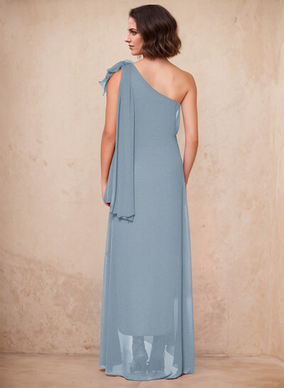 One-Shoulder Floor-Length Chiffon Mother Of The Bride Dresses With Split Front