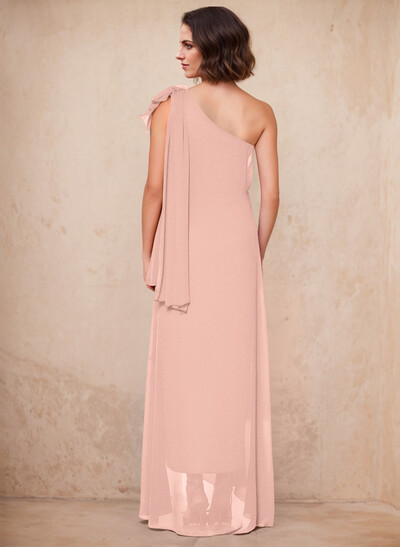 One-Shoulder Floor-Length Chiffon Mother Of The Bride Dresses With Split Front