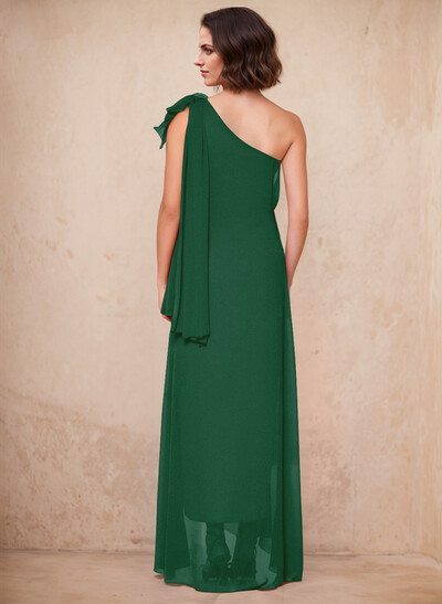 One-Shoulder Floor-Length Chiffon Mother Of The Bride Dresses With Split Front