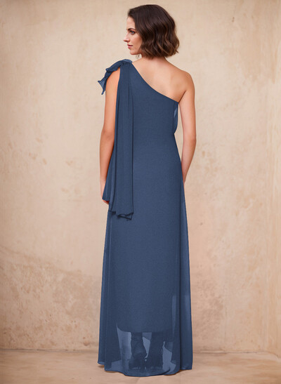 One-Shoulder Floor-Length Chiffon Mother Of The Bride Dresses With Split Front