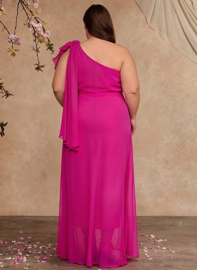 One-Shoulder Floor-Length Chiffon Mother Of The Bride Dresses With Split Front