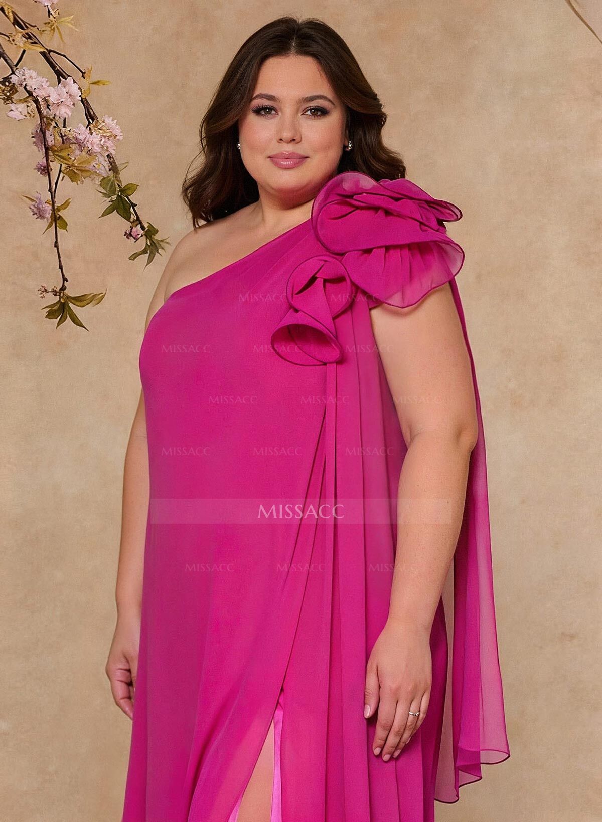 One-Shoulder Floor-Length Chiffon Mother Of The Bride Dresses With Split Front