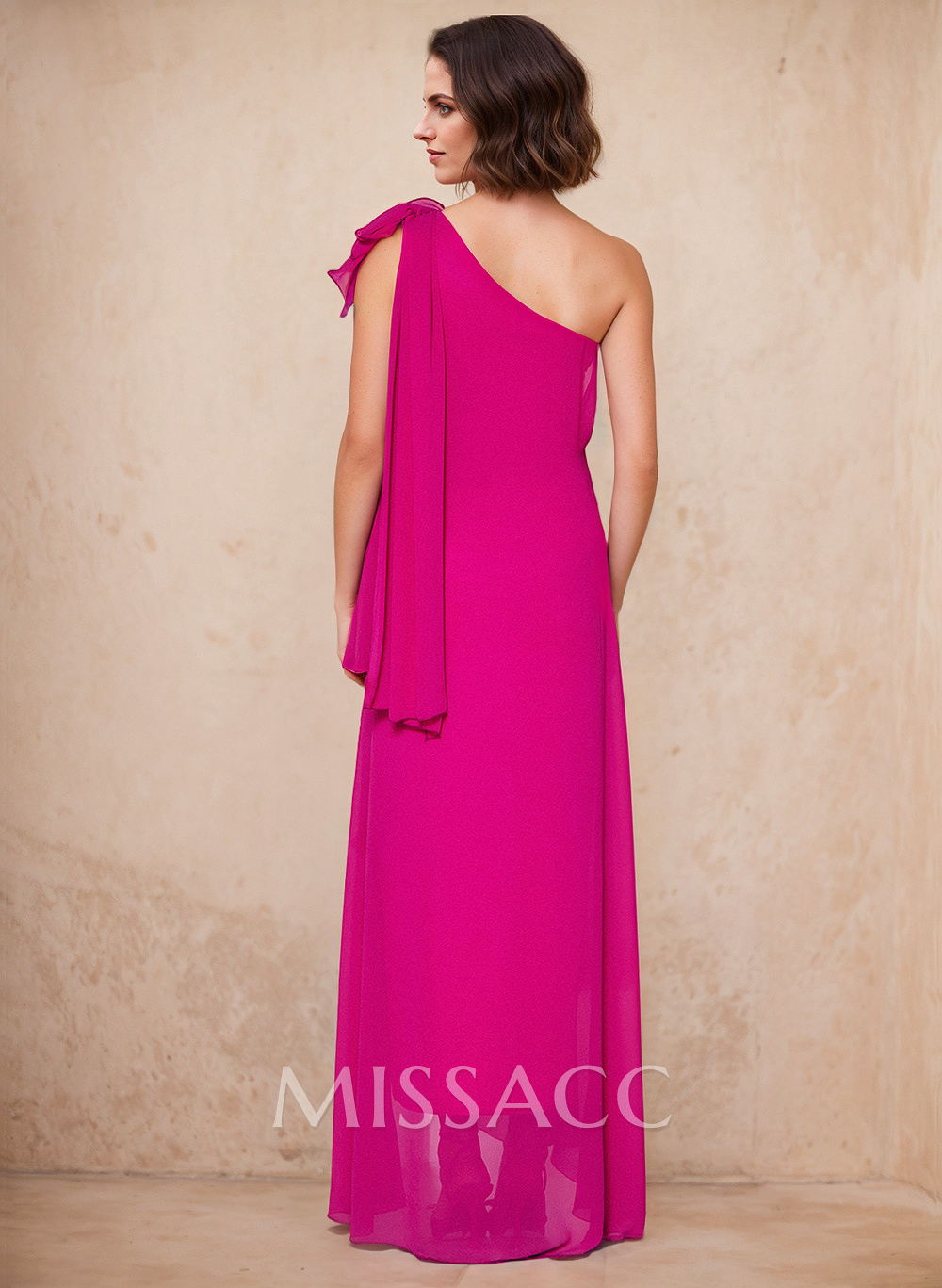 One-Shoulder Floor-Length Chiffon Mother Of The Bride Dresses With Split Front
