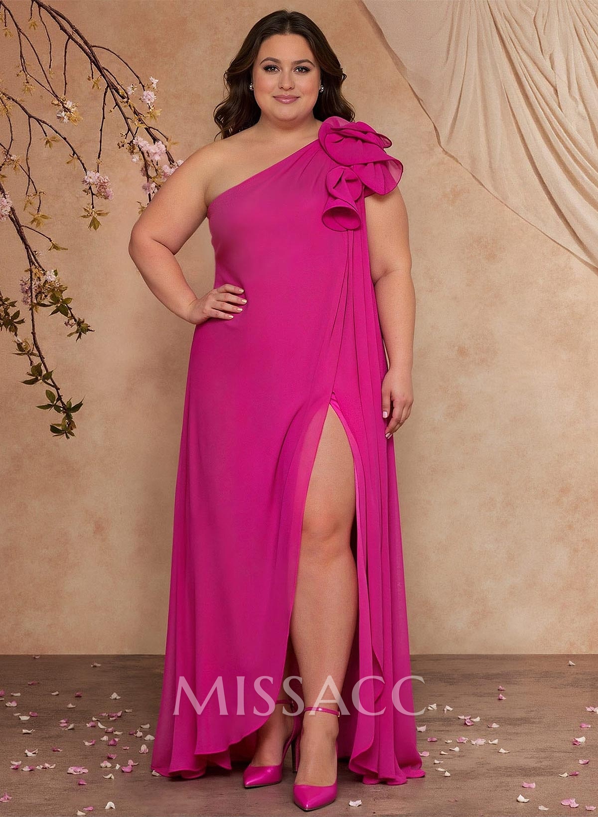 One-Shoulder Floor-Length Chiffon Mother Of The Bride Dresses With Split Front