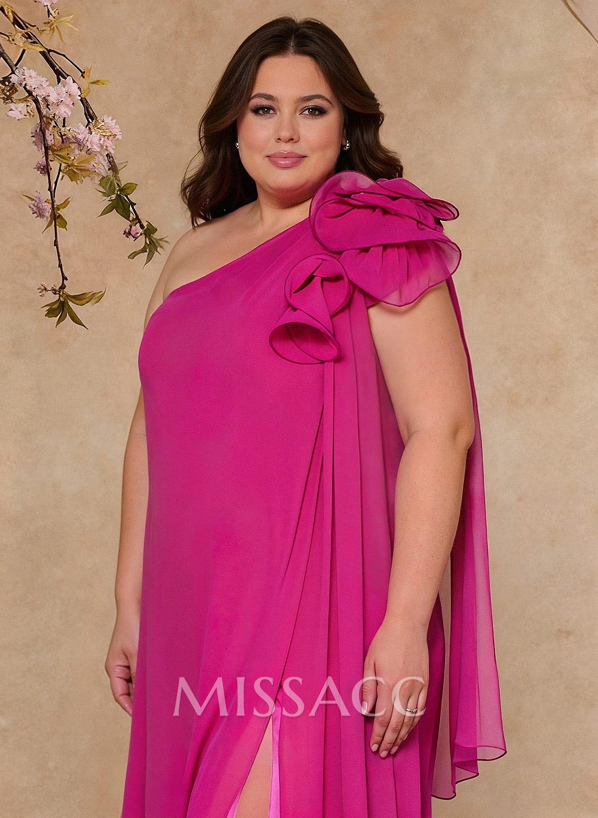 One-Shoulder Floor-Length Chiffon Mother Of The Bride Dresses With Split Front