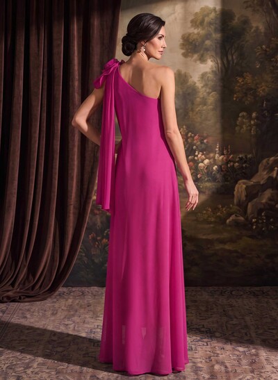One-Shoulder Floor-Length Chiffon Mother Of The Bride Dresses With Split Front