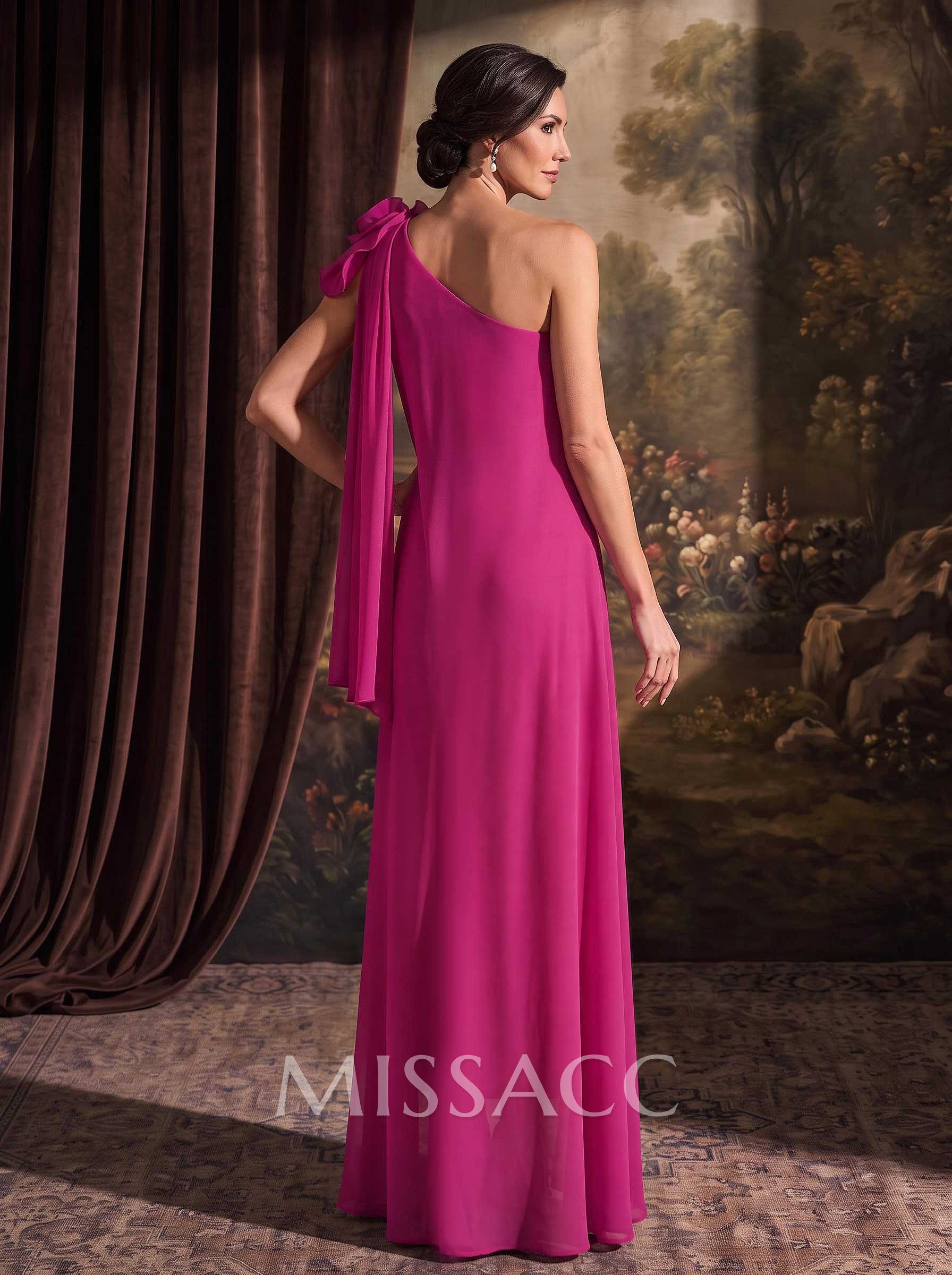One-Shoulder Floor-Length Chiffon Mother Of The Bride Dresses With Split Front