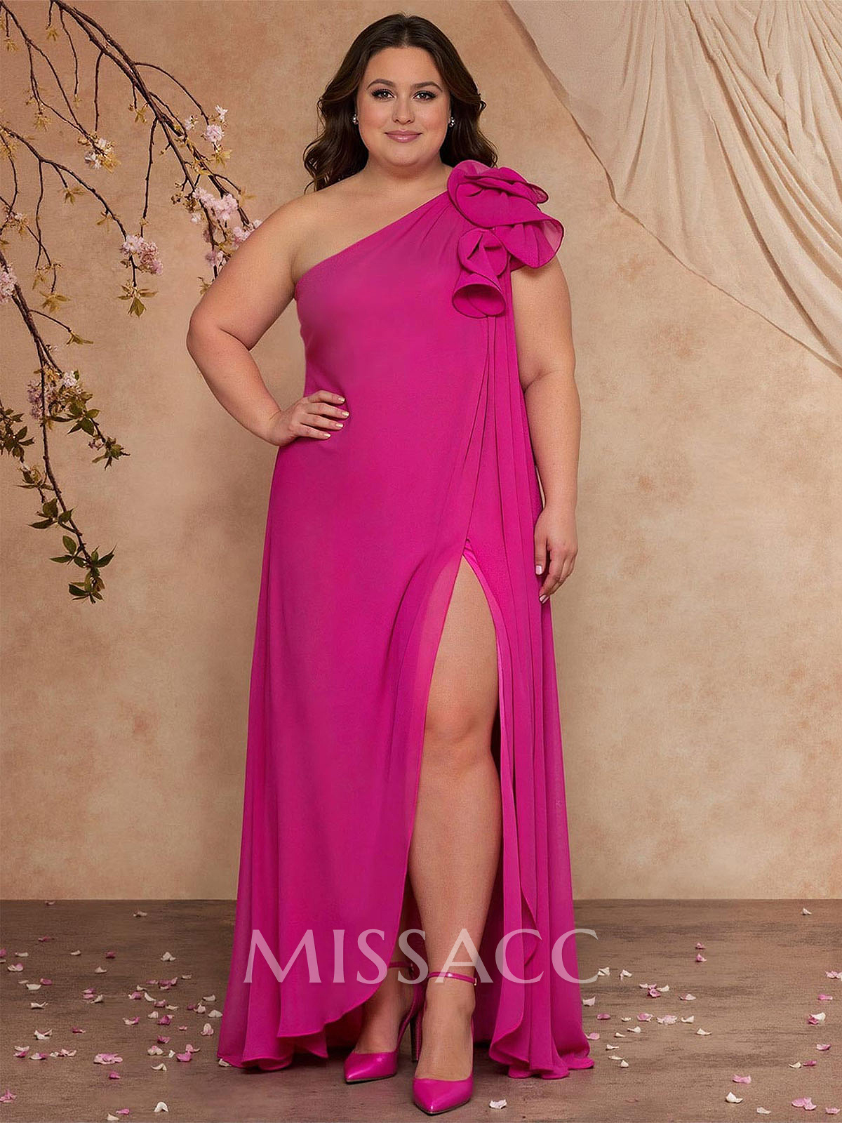 One-Shoulder Floor-Length Chiffon Mother Of The Bride Dresses With Split Front