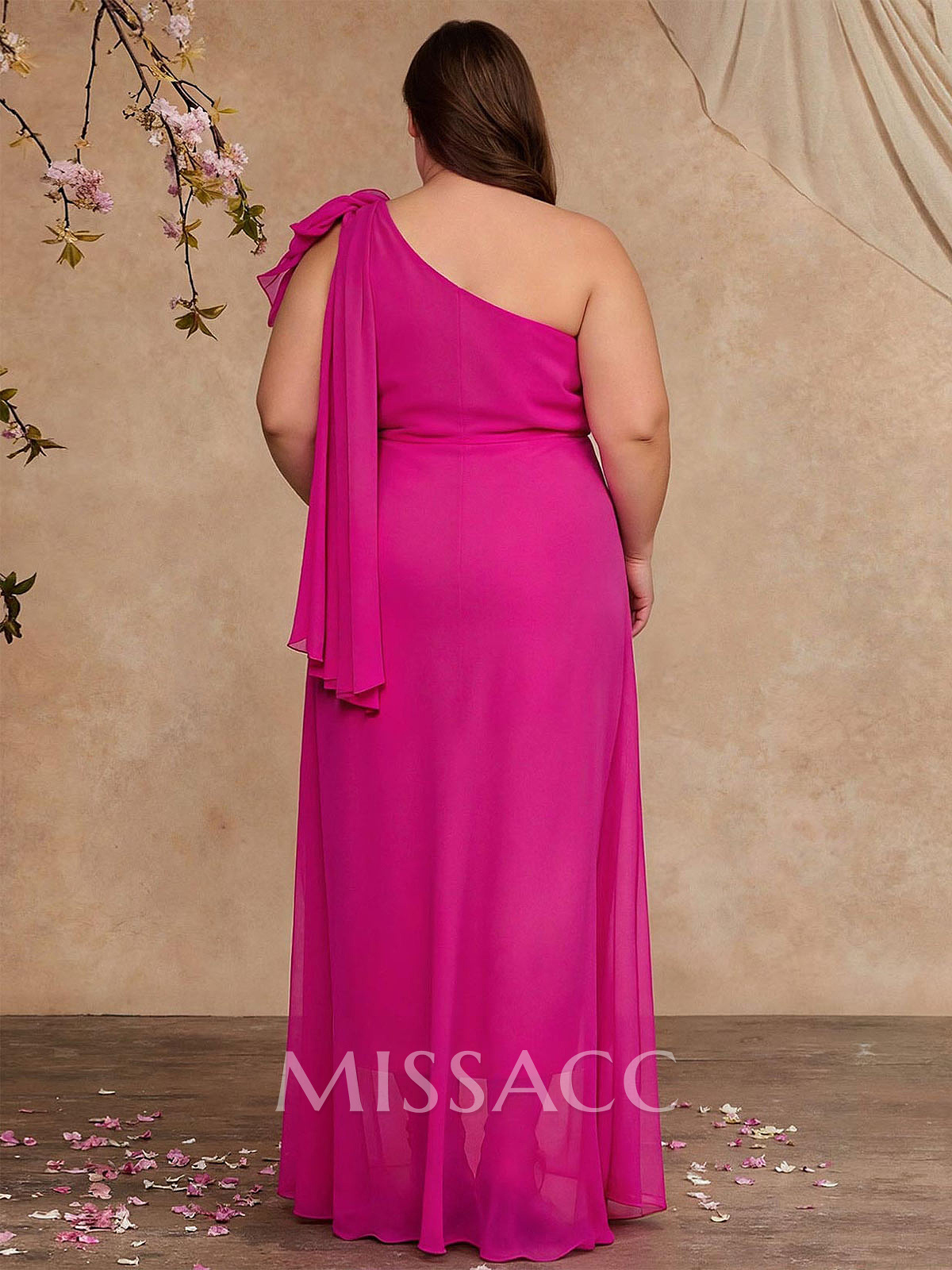 One-Shoulder Floor-Length Chiffon Mother Of The Bride Dresses With Split Front
