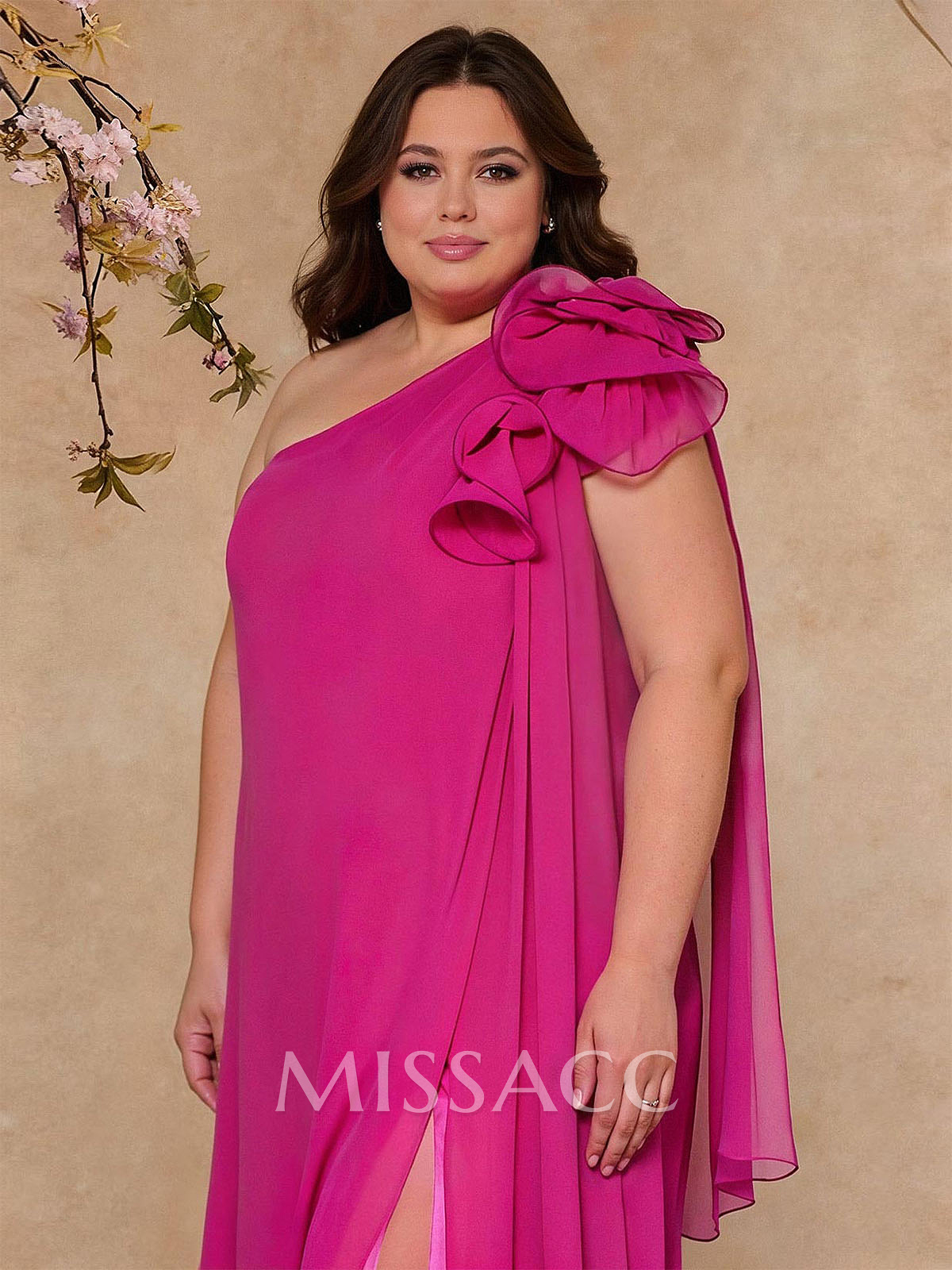 One-Shoulder Floor-Length Chiffon Mother Of The Bride Dresses With Split Front