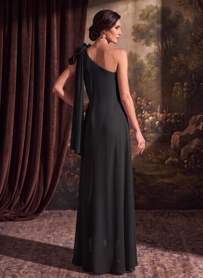 One-Shoulder Floor-Length Chiffon Mother Of The Bride Dresses With Split Front