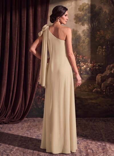 One-Shoulder Floor-Length Chiffon Mother Of The Bride Dresses With Split Front