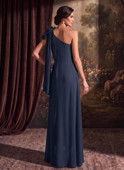 One-Shoulder Floor-Length Chiffon Mother Of The Bride Dresses With Split Front
