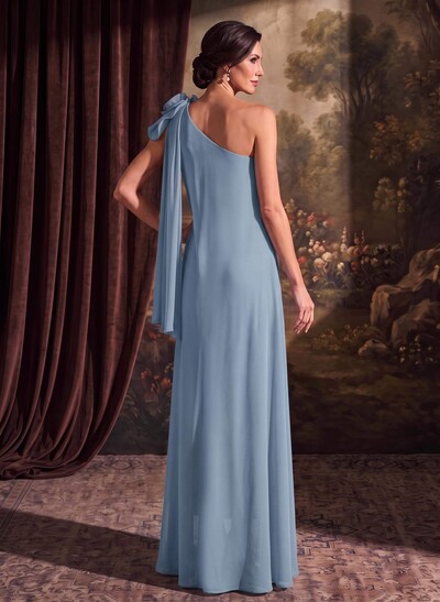 One-Shoulder Floor-Length Chiffon Mother Of The Bride Dresses With Split Front