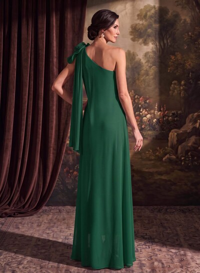 One-Shoulder Floor-Length Chiffon Mother Of The Bride Dresses With Split Front