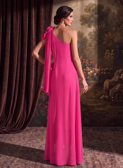 One-Shoulder Floor-Length Chiffon Mother Of The Bride Dresses With Front Split
