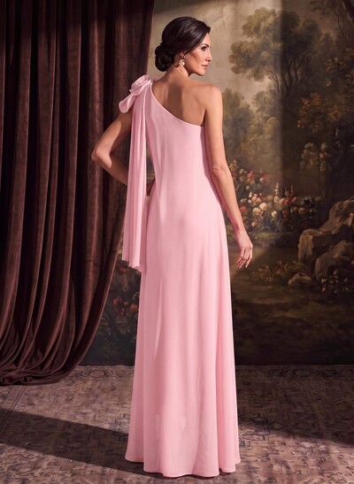 One-Shoulder Floor-Length Chiffon Mother Of The Bride Dresses With Split Front