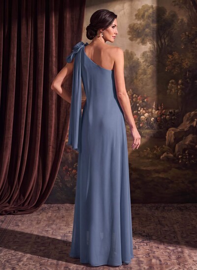 One-Shoulder Floor-Length Chiffon Mother Of The Bride Dresses With Split Front