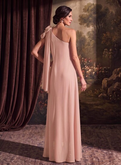 One-Shoulder Floor-Length Chiffon Mother Of The Bride Dresses With Front Slit
