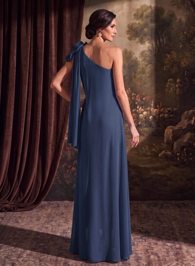 One-Shoulder Floor-Length Chiffon Mother Of The Bride Dresses With Split Front