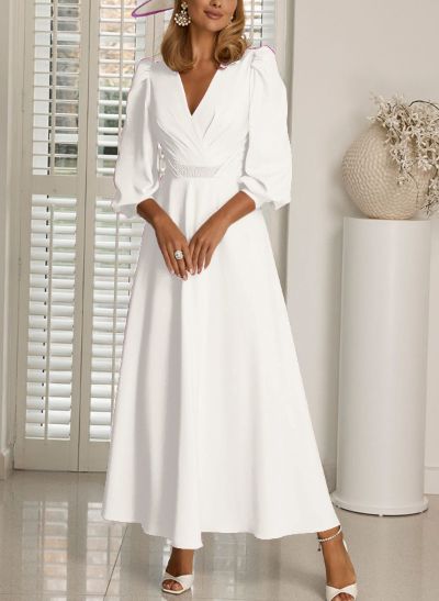 A-Line V-Neck 3/4 Sleeves Ankle-Length Mother Of The Bride Dresses