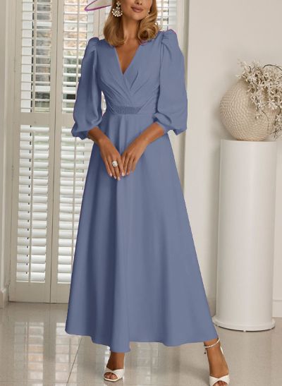 A-Line V-Neck 3/4 Sleeves Ankle-Length Mother Of The Bride Dresses With Beading
