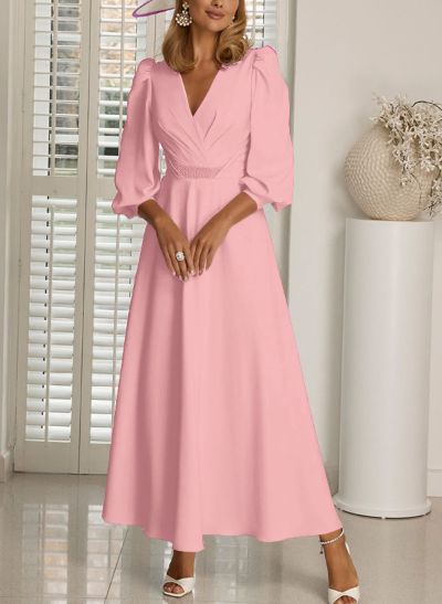 A-Line V-Neck 3/4 Sleeves Ankle-Length Mother Of The Bride Dresses With Beading