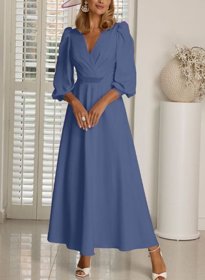 A-Line V-Neck 3/4 Sleeves Ankle-Length Mother Of The Bride Dresses