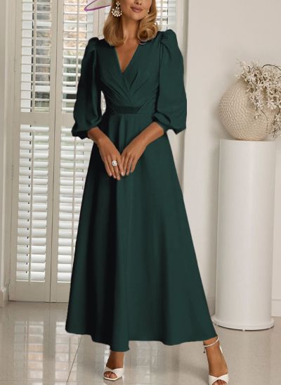 A-Line V-Neck 3/4 Sleeves Ankle-Length Mother Of The Bride Dresses With Beading