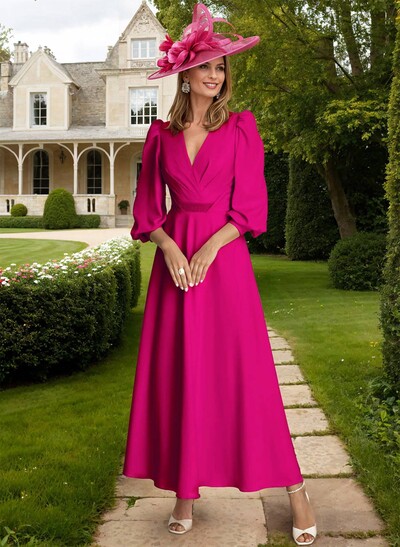 A-Line V-Neck 3/4 Sleeves Ankle-Length Mother Of The Bride Dresses With Beading