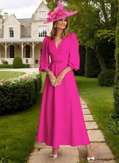A-Line V-Neck 3/4 Sleeves Ankle-Length Mother Of The Bride Dresses With Beading