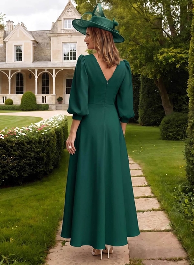 A-Line V-Neck 3/4 Sleeves Ankle-Length Mother Of The Bride Dresses With Beading