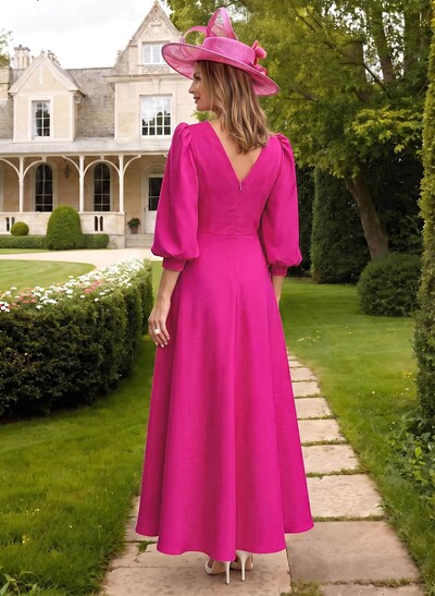 A-Line V-Neck 3/4 Sleeves Ankle-Length Mother Of The Bride Dresses With Beading