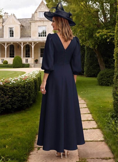 A-Line V-Neck 3/4 Sleeve Ankle-Length Mother of the Bride Dresses with Beading