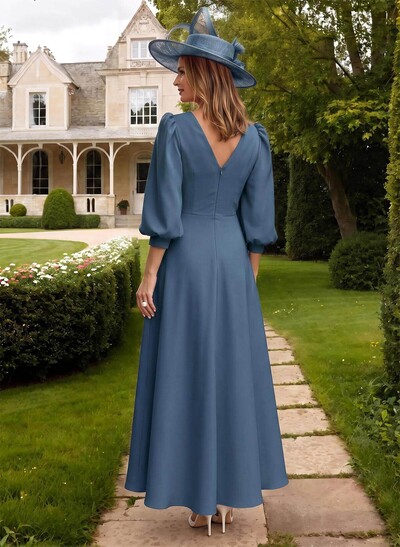 A-Line V-Neck 3/4 Sleeve Ankle-Length Mother of the Bride Dresses with Beading