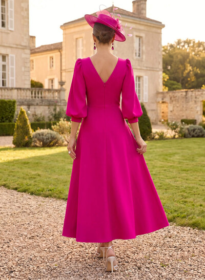 A-Line V-Neck 3/4 Sleeves Ankle-Length Mother Of The Bride Dresses With Beading