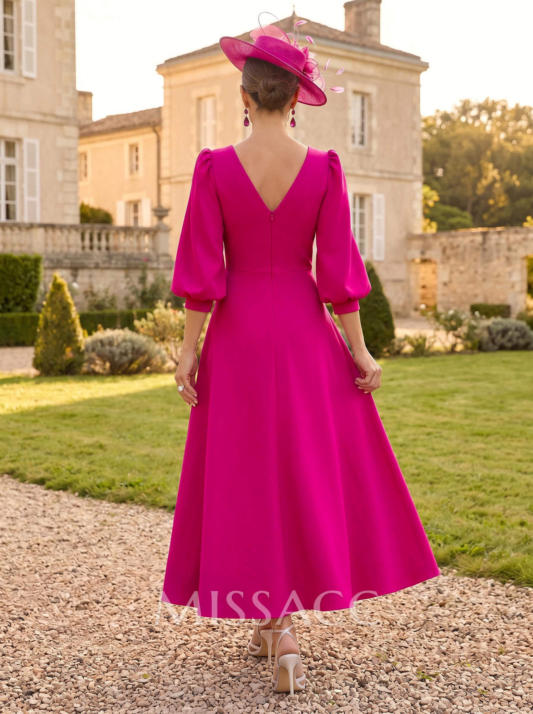 A-Line V-Neck 3/4 Sleeves Ankle-Length Mother Of The Bride Dresses With Beading