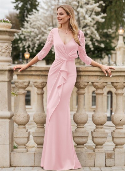 Trumpet/Mermaid V-Neck 3/4 Sleeves Lace Mother Of The Bride Dresses