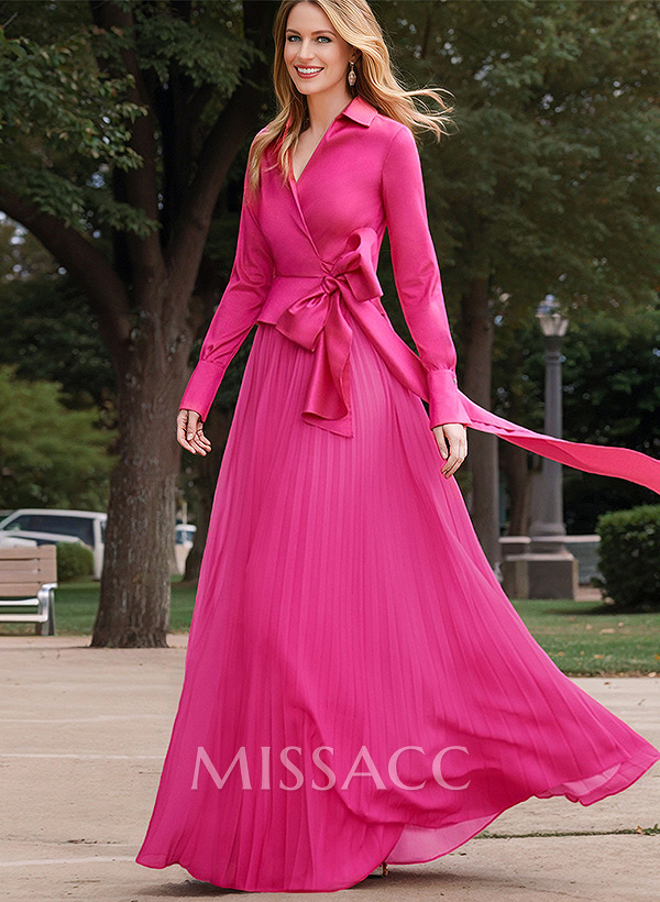 A-Line V-Neck Long Sleeves Mother Of The Bride Dresses With Bow(s) A-Line V-Neck Long Sleeves Mother Of The Bride Dresses With Bow(s)