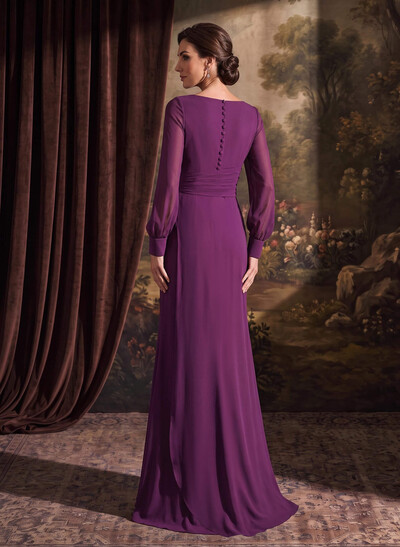 Sheath/Column V-Neck Long Sleeves Chiffon Mother Of The Bride Dresses