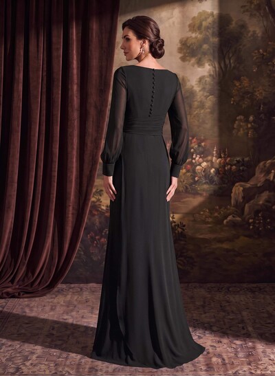 Sheath/Column V-Neck Long Sleeves Chiffon Mother Of The Bride Dresses