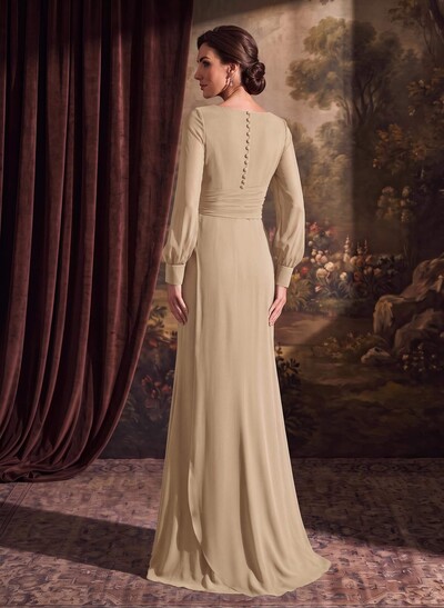 Sheath/Column V-Neck Long Sleeves Chiffon Mother Of The Bride Dresses
